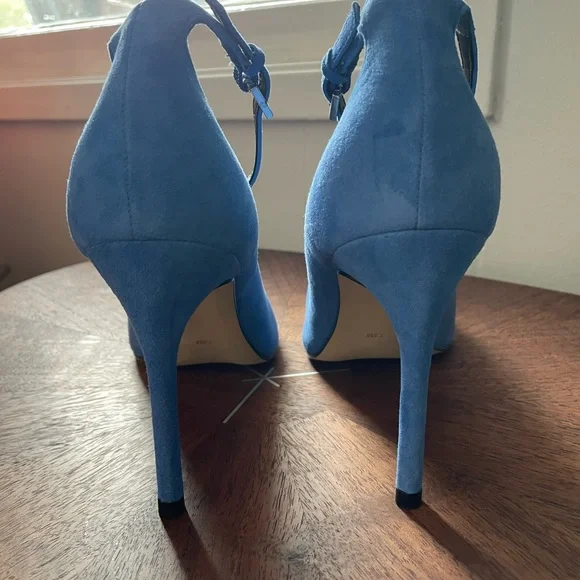 Blue Suede Pumps with Ankle Strap - Picture 3 of 7